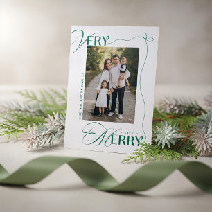 Minimal Bow Very Merry Photo Collage Christmas Letterpress Photo Cards