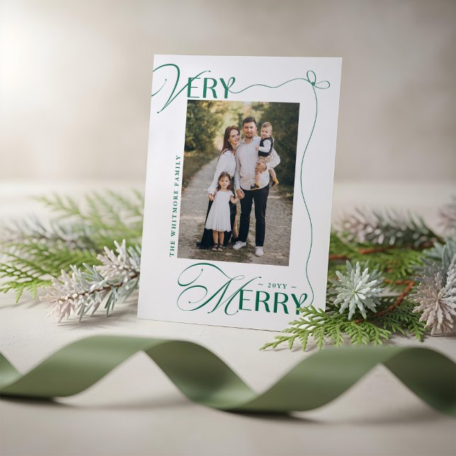 Minimal Bow Very Merry Photo Collage Christmas Letterpress Photo Cards (Minimal Bow Very Merry Photo Collage Christmas Letterpress Photo Cards)