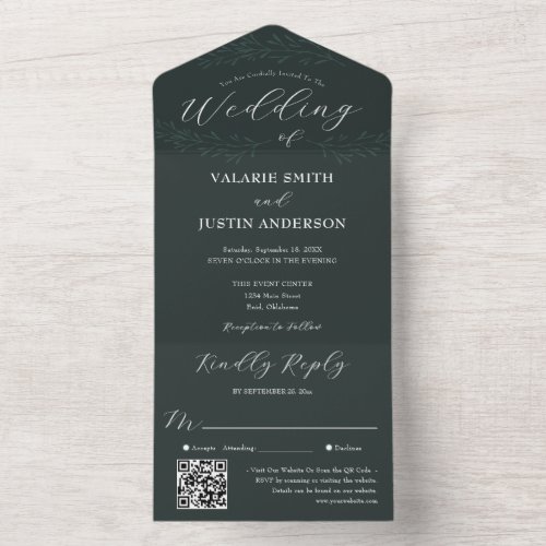 Minimal Branch Green and White Wedding All In One  All In One Invitation