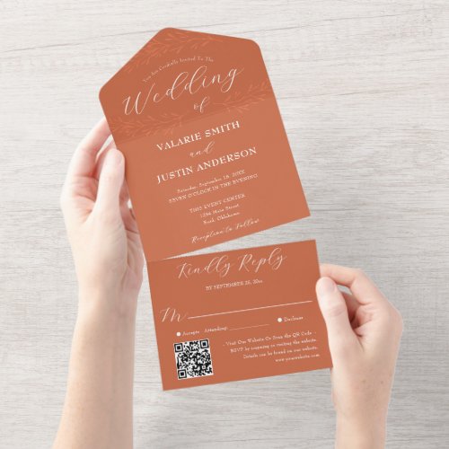 Minimal Branch Terracotta Wedding  All In One Invi All In One Invitation