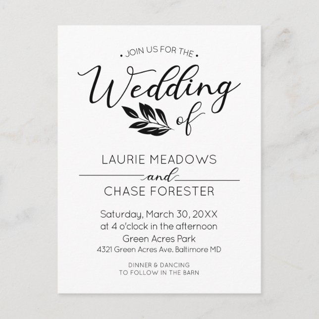 Minimal Branch Wedding Invitation Postcard (Front)