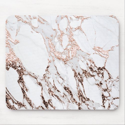 Minimal Branding Rose Gold Copper Marble White Mouse Pad