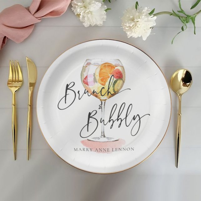 Minimal Bridal Brunch Bubbly Cocktail Party  Paper Plates (Creator Uploaded)