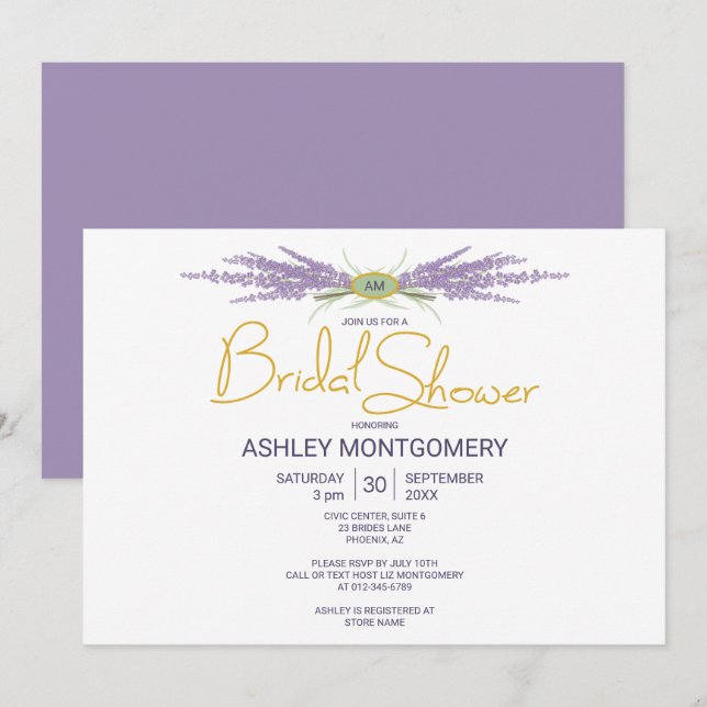 Minimal Bridal Shower Herb Lavender Flower Bundles Invitation (Front/Back)