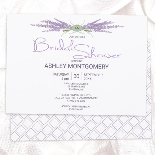 Minimal Bridal Shower Herb Lavender Flower Bundles Invitation