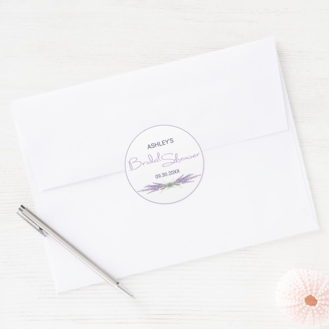 Minimal Bridal Shower Lavender Herb Flower Bundles Classic Round Sticker (Envelope)