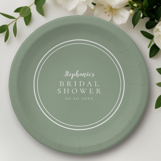 Minimal Bridal Shower Sage Green Simple Paper Plates (Creator Uploaded)