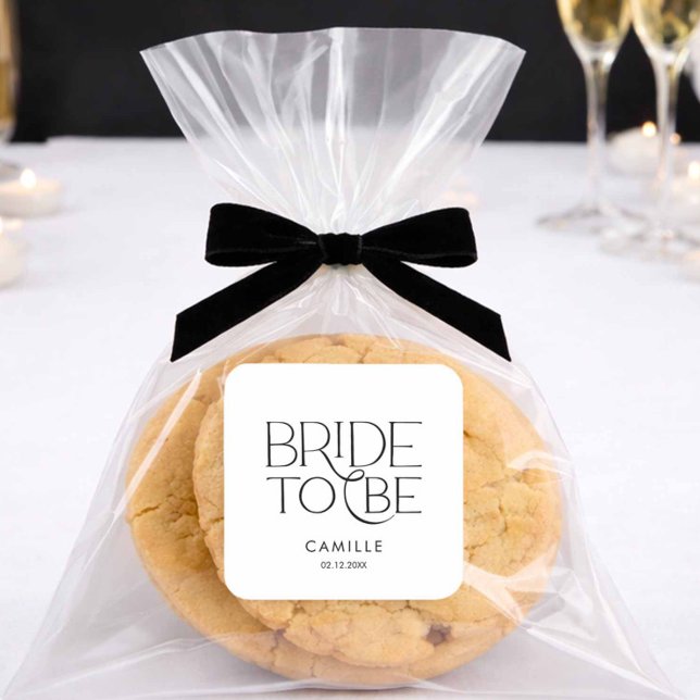 Minimal Bride to Be Bridal Shower Square Sticker (Bride to Be Favor Sticker)