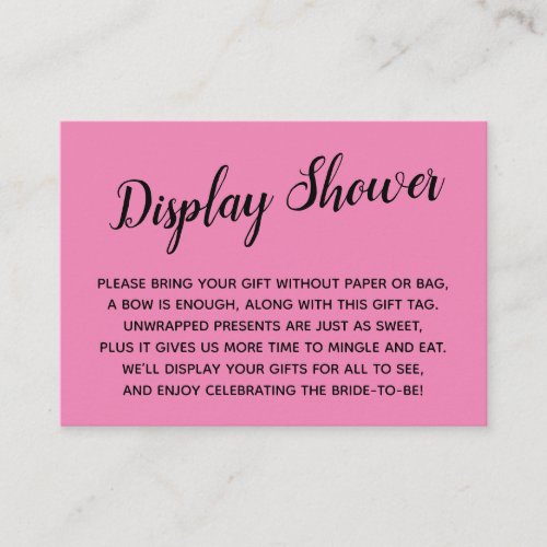 Minimal Bright Pink No Wrap Bridal Shower Gift Enclosure Card