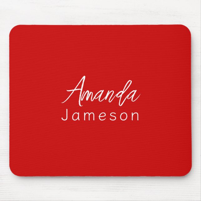 Minimal Bright Red Monogrammed Mouse Pad (Front)