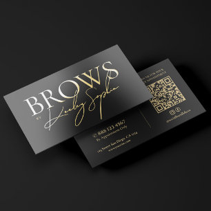 Minimal Brow Stylist Black Signature Gold Foil Business Cards