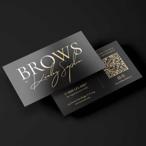 Minimal Brow Stylist Black Signature Gold Foil Business Cards