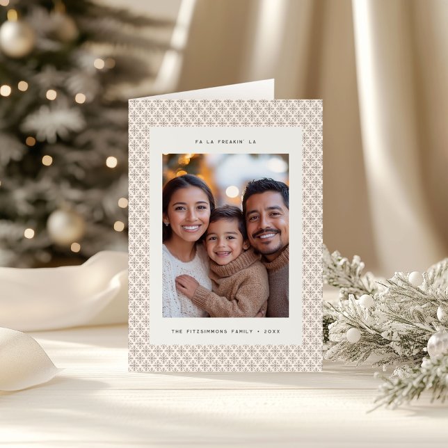 Minimal Brown and White Snowflake Christmas Card (Neutral Snowflake Modern Christmas Folded Card)