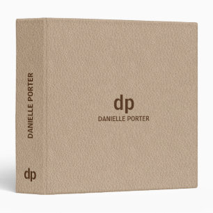 Minimal brown beige leather texture print 3 ring binder