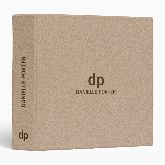 Minimal brown beige leather texture print 3 ring binder (Front/Spine)