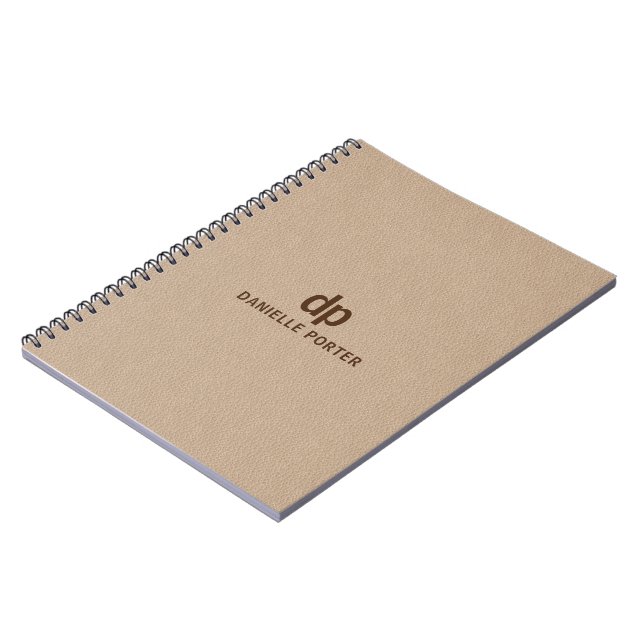 Minimal brown beige leather texture print notebook (Left Side)