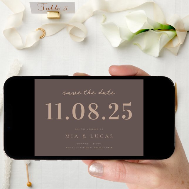 Minimal Brown Chic Wedding Date Non-Photo Save The Date (Front Digital)