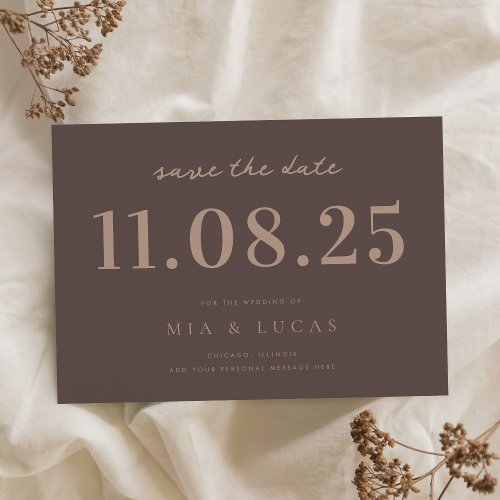 Minimal Brown Chic Wedding Date Non_Photo Save The Date