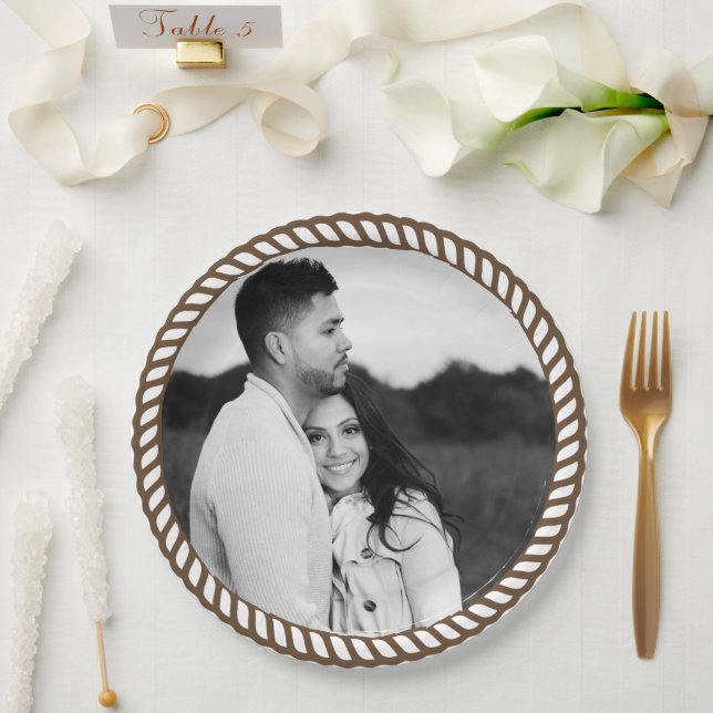 Minimal Brown Country Western Rope Photo Paper Plates (Wedding)