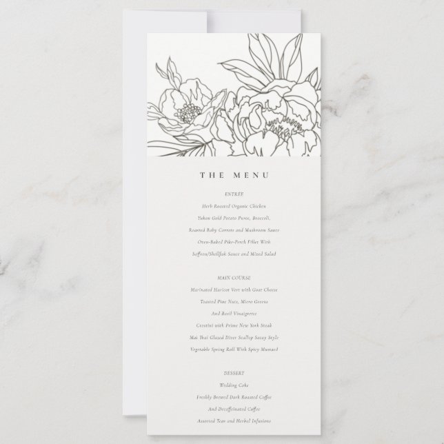 Minimal Brown Floral Sketch Wedding Menu Card (Front)