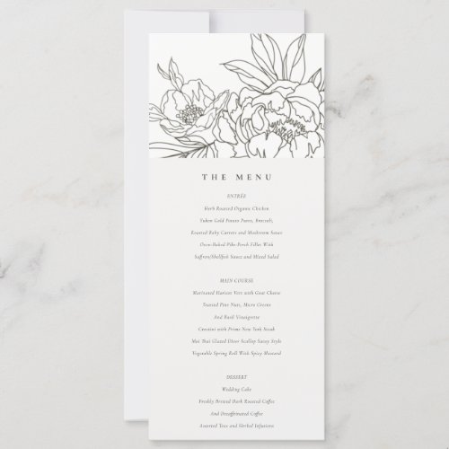 Minimal Brown Floral Sketch Wedding Menu Card