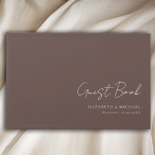Minimal, Brown Handwriting Script Wedding Guest Book
