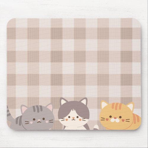 Minimal Brown Plaid Kitten Cats Mouse Pad