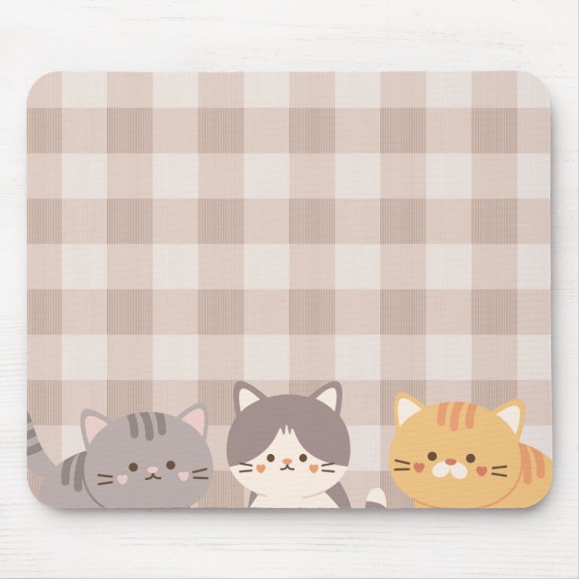 Minimal Brown Plaid Kitten Cats Mouse Pad (Front)