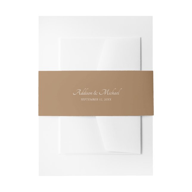 Minimal Brown White Invitation Belly Band (Front Example)