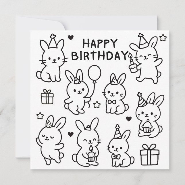 Minimal Bunny Doodle Birthday Card (Front)