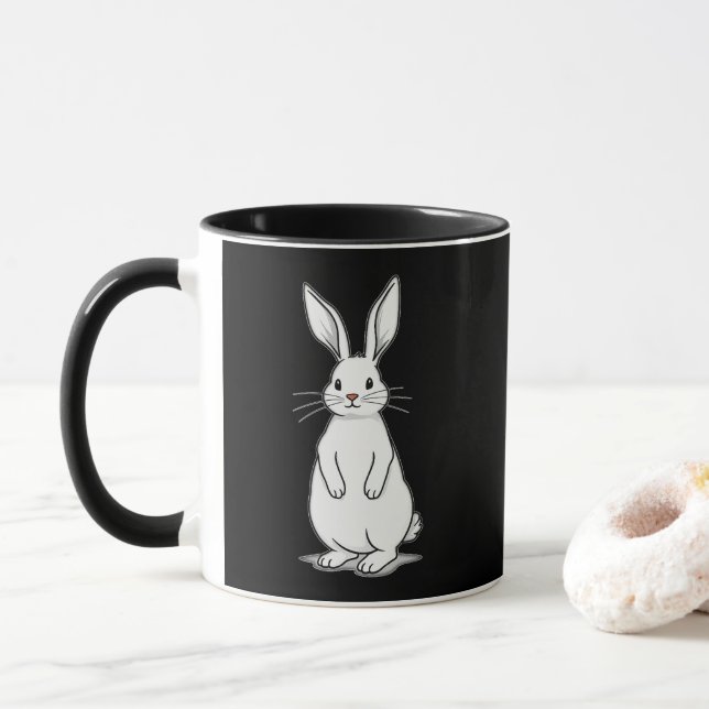 Minimal Bunny Line Art – Easter Design - caneca Mug (With Donut)