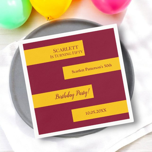 Minimal Burgundy And Gold Elegant 50th Birthday Napkins (Creator Uploaded)