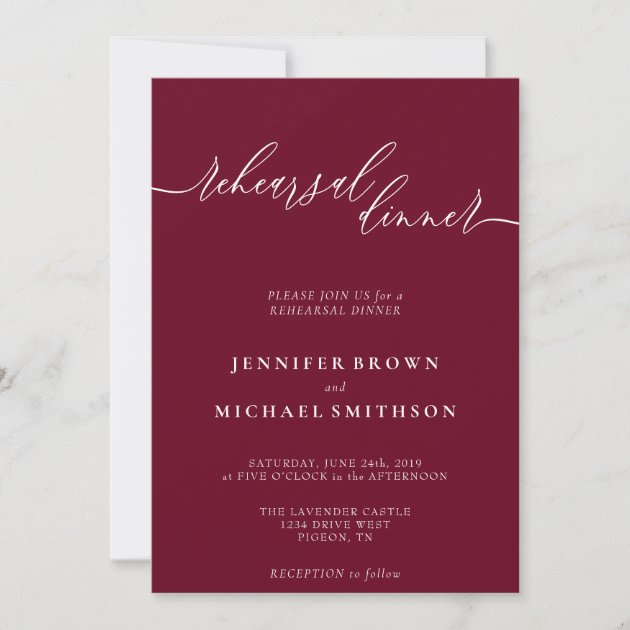 Minimal Burgundy Celebration Rehearsal Dinner Invitation