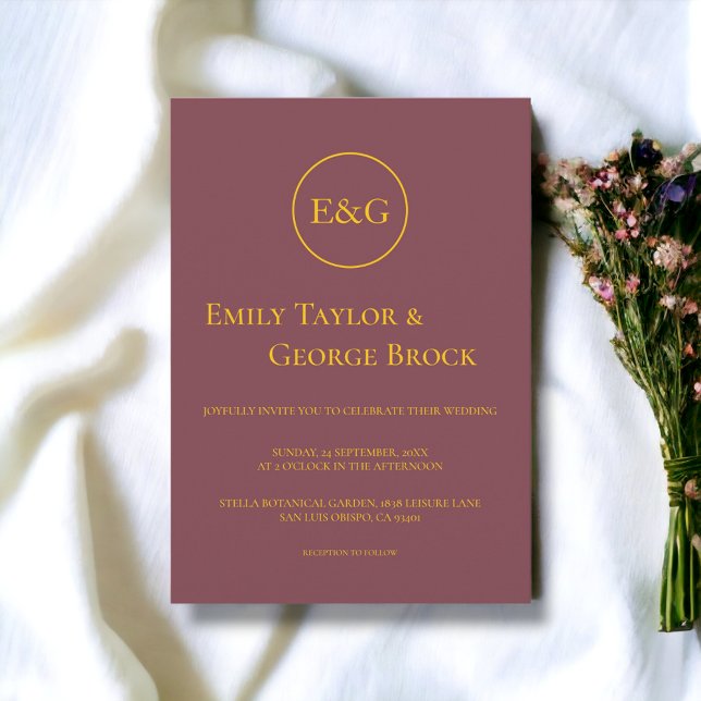 Minimal Burgundy Gold Typography Elegant Wedding Invitation (Creator Uploaded)