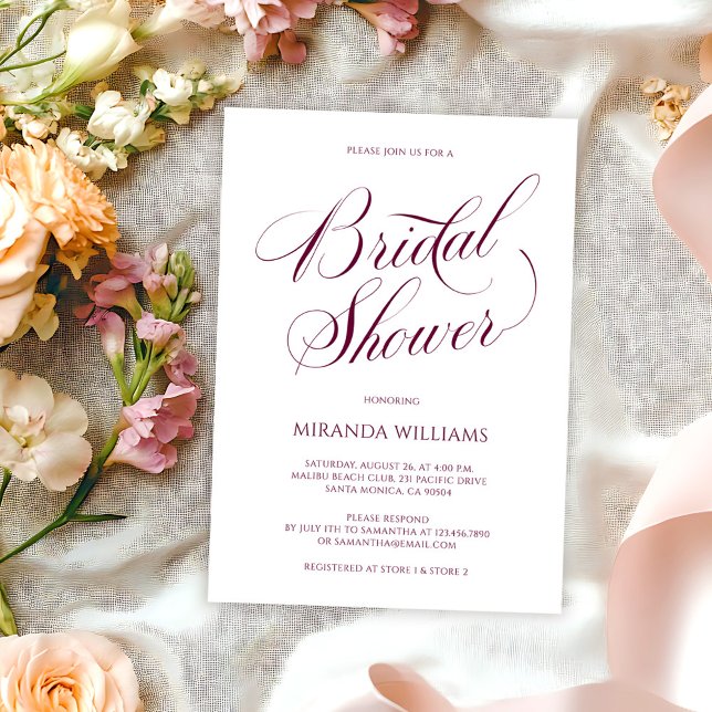 Minimal Burgundy Handwritten Script Bridal Shower Invitation (Creator Uploaded)