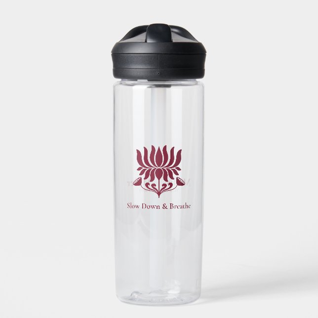 Minimal Burgundy Lotus Floral Yoga Wellness Water Bottle (Front)