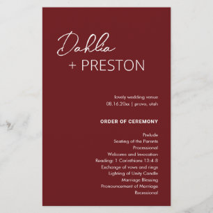 Minimal Burgundy Modern Wedding Program