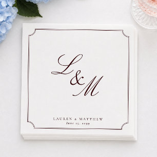 Minimal Burgundy Monogram Wedding Napkins