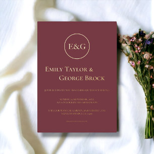Minimal Burgundy Typography Elegant Wedding Gold Foil Invitation