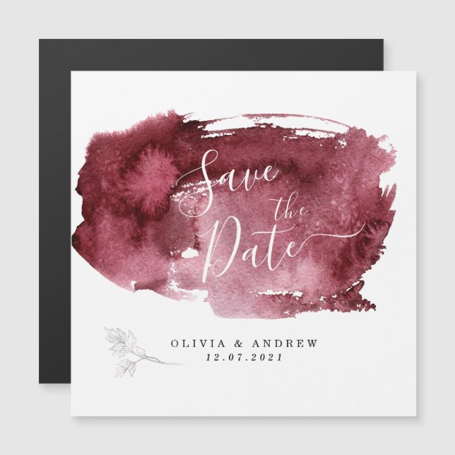 Minimal Burgundy Watercolor Botanical Magnetic Invitation (Front/Back)