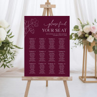Minimal Burgundy Wedding 12 Table Seating Chart
