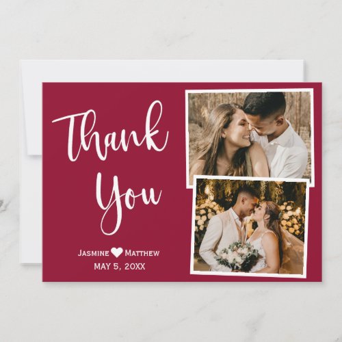 Minimal Burgundy Wedding Thank You Collage Card