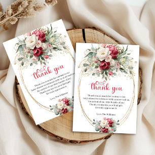 Minimal Burgundy White Floral Baby Shower Thanks Thank You Card
