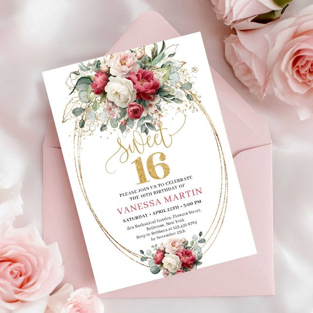 Minimal Burgundy White Gold Sweet Sixteen Invite (Minimal Burgundy White Gold Sweet Sixteen Invite)