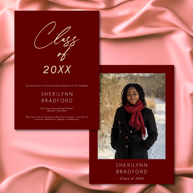 Minimal Burgundy & White Graduation Announcement (Minimal Burgundy & White Graduation Announcement)