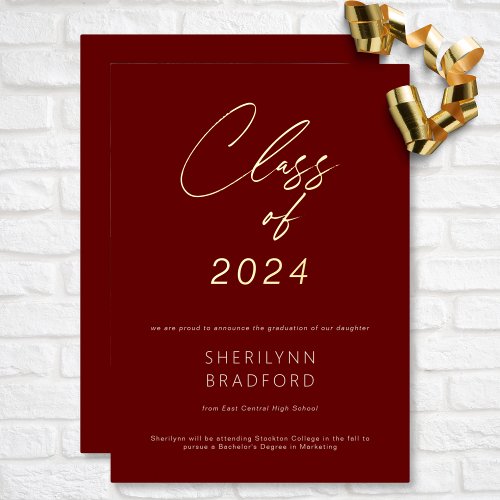 Minimal Burgundy  White Graduation Announcement