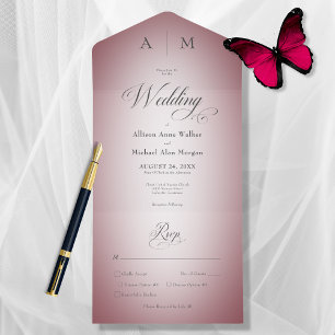 Minimal Burgundy Wine & White Blur Modern Dinner All In One Invitation