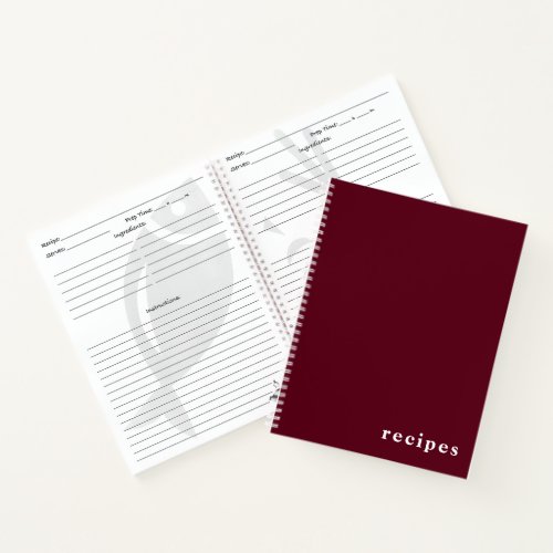 Minimal Burgundy Wine  White Recipes Notebook