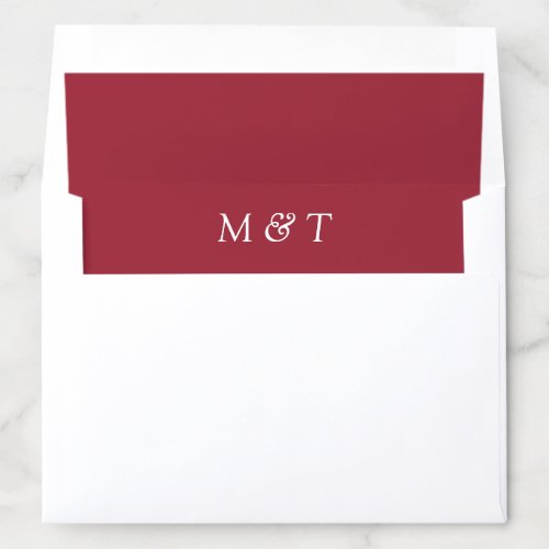Minimal Burgundy with White Monograms Wedding Envelope Liner