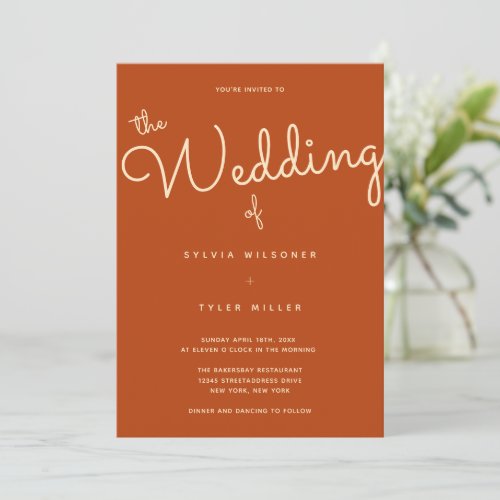 Minimal Burnt Orange Typography Wedding Invitation